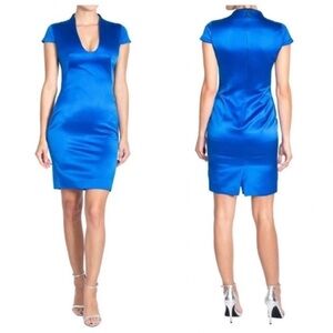 Alexander McQueen Silk Cap Sleeve Mini Cocktail Dress Blue